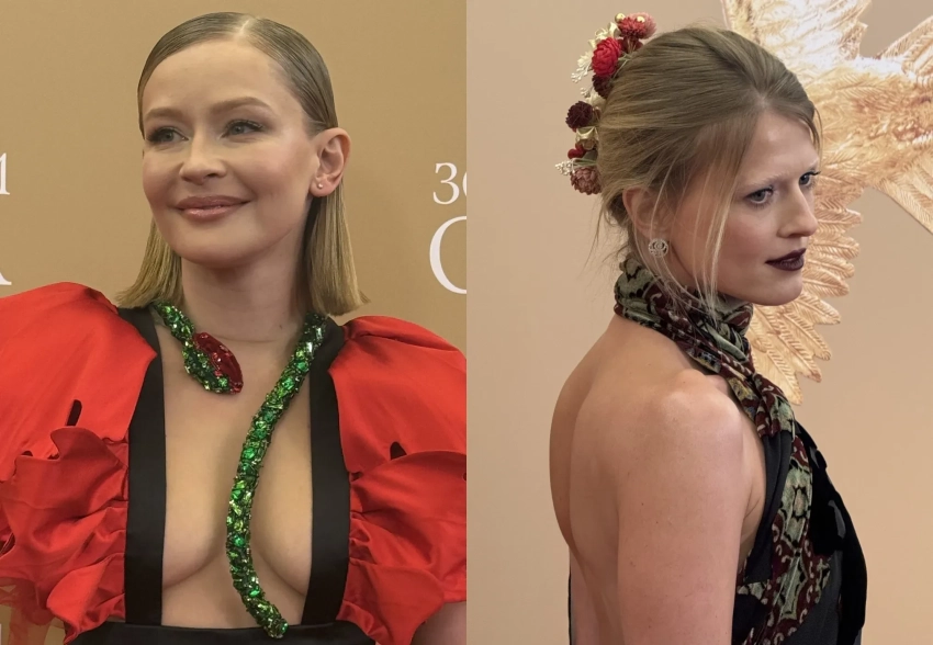 Юлия Пересильд (с декольте), Софья и Константин Эрнст, Анна Чиповская и Екатерина Климова на церемонии вручения премии "Золотой орёл"