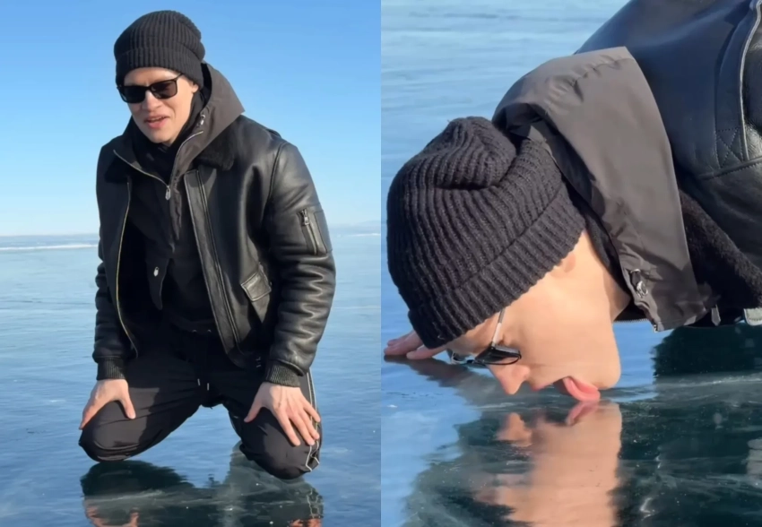 "Служу России!". Шаман объяснил, зачем он облизал лёд Байкала